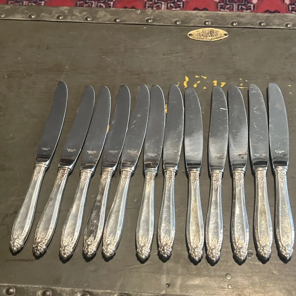 Vintage Stainless Steel Dinner Knives – Set of 12 – Ornate Pattern